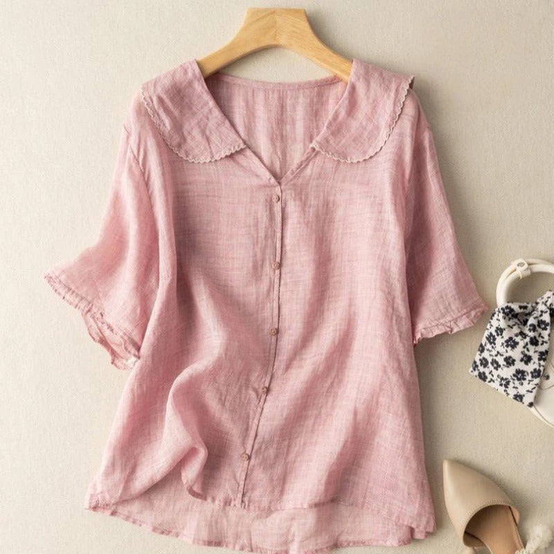 Anouk™ | Linnen Blouse met Scallopkraag