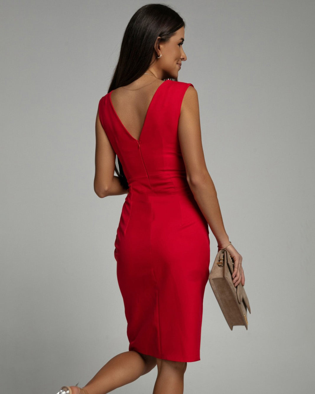Lisanne™ | Elegante Getailleerde V-hals Jurk met Split