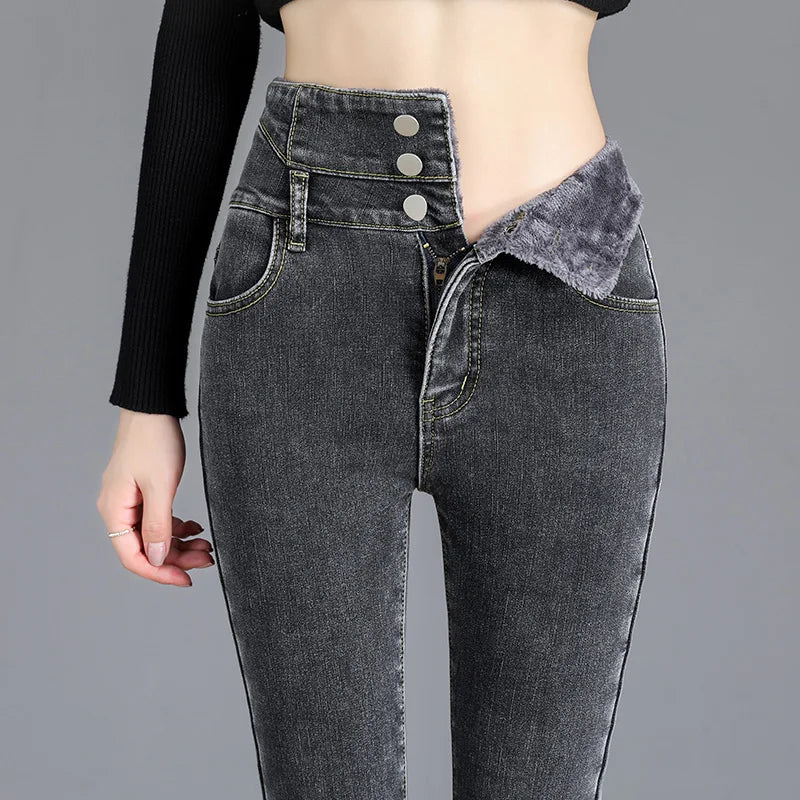 Kyren | Dames fleece warme skinny jeans