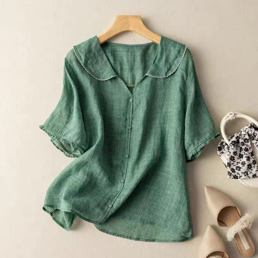 Anouk™ | Linnen Blouse met Scallopkraag